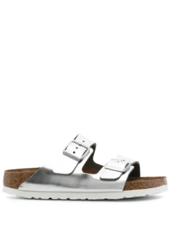 Women Birkenstock Metallic Buckled Sliders