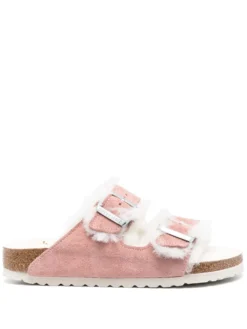 Women Birkenstock Shearling Double Buckle Slides